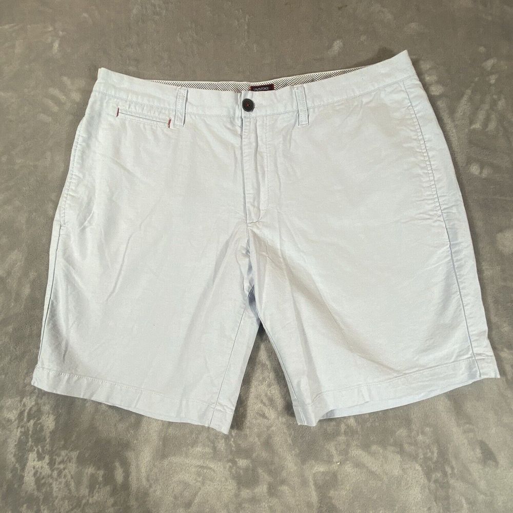 Untuckit Shorts Men's 38 Blue Flat Front Zipper Pocket 9"‎ inseam Chino Cotton